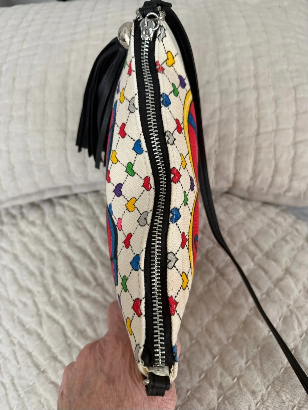 Brighton NWOT Love/Joy Tom Clancy Art Canvas Crossbody Bag 7.5.X10.5